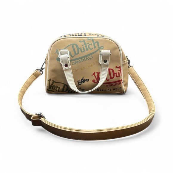 Von Dutch Mini Bowling Bag Beige Logo Graffiti Y2K Purse – Adjustable Strap - Picture 4 of 7